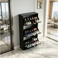 HAUSS SPOLE Schoenenkast - Staande Opbergkast Met 3 Kleppen En Bovenblad - Voor Hal Slaapkamer En Entree - MDF - 60x26x124 Cm - Zwart