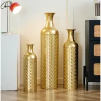 MODFU -Bodenvase-3-Delige Set-Goud-Structuurpatroon-Vintage-Woonkamer-Hal