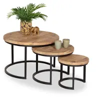 Bommel Wonen Salontafel set van 3 Jimmy - rond 70/50/35 cm - Mangohout Naturel - ACTIE