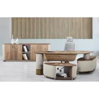 AEA Design bureau-set met bureau, dressoir en salontafel, beige hout