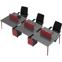 AEA Werkstation, bureau voor 6 personen, tafelblad van hout, grijs-rood, kantoormeubilair