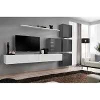 AEA Weiß TV-Ständer Holz Möbel Garnitur Komplett Wohnwand Wohnzimmer Set Modern