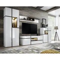 AEA Modern Wohnwände Set 4 tlg Wohnzimmer Weiß Holz Möbel Schrank TV-Ständer