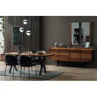 AEA Komplette Braun-Schwarze Essgruppe Designer Holz Esstisch Polsterstühle