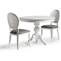 AEA Luxus Essgruppe Esszimmer Runder Esstisch Stühle 3tlg Weiß Stoff Holz
