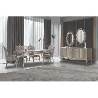 AEA Komplette Essgruppe Tisch Sideboard Esszimmer Esstisch Holz Set 12tlg Beige