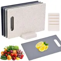 Famanu – Set van 4 snijplanken met sokkel, dubbelzijdige kunststof snijplanken, keukenplankenset, 28 x 18 cm