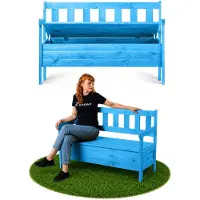 Kadax Tuinbank, 120 x 47 x 81,5 cm, bank van een vezelplaat, zitbank met opbergruimte en rugleuning, weerbestendige houten bank voor tuin, balkon, 120 cm, blauw