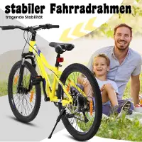 HAUSS SPOLE Kinderfiets – 24 Inch Mountainbike Met 6 Versnellingen – IJzeren Frame – Geel – Met Voorvering En Schijfremmen Voor Kinderen