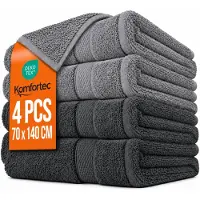 Komfortec handdoeken – Set van 4 - Badhanddoek 70x140 cm - 100% Katoen – Antraciet&Grijs