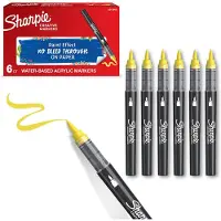 Sharpie Creative Marker Acrylverfmarkers | Brushtip | Verfmarkers op waterbasis | Inkt loopt niet door en geschikt voor de meeste oppervlakken | Geel | 6 stuks