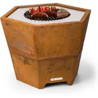Blumfeldt Vuurschaal met grillrooster, Outdoor stalen vuurschaal groot voor balkon & camping, Mobiele vuurschaal 60 cm, Vuurschalen met standvoet, Weerbestendige vuurschaal, Zeshoekige vuurhaard