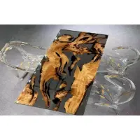 AEA Moderne tafel van epoxyhars, Birmaanse goudacacia, rechthoekige eettafel
