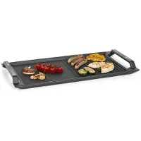 Klarstein Delicatessa - Grillpan, Grillplaat voor inductiekookplaten, Accessoire, Kookvlak: 43,5 x 23 cm, Half & half: bakplaat en grillribbels, Antiaanbaklaag, IJzer, zwart