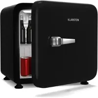Klarstein Audrey Evo 45L minikoelkast - retro design, stil (40 dB), compressor, verstelbare pootjes, omkeerbare deur, kleine koelkast voor slaapkamers en kantoren, zwart