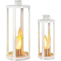 Blumfeldt Fiamme Cilindro Tafelhaard indoor 2-delige set - Tafelvuur indoor met elk 0,3 liter volume, Bio-ethanol tafelhaard met tot 4 u brandduur, verbrandt geurloos, wit