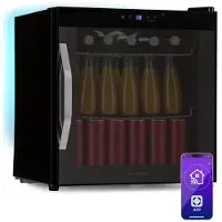 Klarstein Coachella 50 Onyx Dranken Koelkast - 47L Slimme Dranken Koelkast met WiFi, LED Verlichting, Touch Control, 5-18 °C Koeling, Panoramische Glazen Deur, Zwart