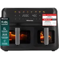 Hisense HAF2700DCD heteluchtfriteuse, 11 liter, 2700 W, kleuren display, 2 onafhankelijke frituurmandjes, zwart