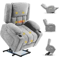 FlexiSpot XL6 Elektrische massagestoel met opstahulp, verwarmingsfunctie, USB-aansluiting, verstelbaar van 105° tot 165°, belastbaar tot 200 kg (lichtgrijs)
