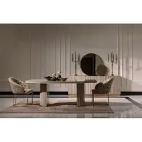 AEA Essgruppe Essecke Esstisch Stühle Set 9tlg Esszimmer Beige Holz Luxus