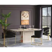 AEA Essecke Luxus Essgruppe Komplette Esszimmer Esstisch Stühle 7tlg Beige
