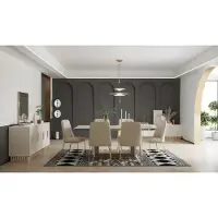 AEA Garnituur voor eetkamer: eethoek, eettafel, stoelen, buffetkast, 9-delig, beige tafel