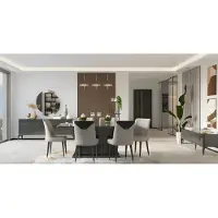 AEA Essgruppe Esszimmer Esstisch Tisch Stühle Anrichte 9tlg Grau Holz Set
