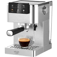 Adler AD 4390, handmatige espressomachine, 1,5 l, 20 bar, thermoblok PID, handmatige melkopschuimer, 1350 W, zilverkleurig