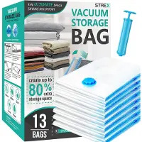 Strex Vacuumzakken - Dekbedden & Kleding - 14 Stuks / 4 Maten - Scheurbestendig - Incl. Handpomp