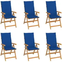 vidaXL Klapstoelen, set van 6, met koningsblauw kussen, gemaakt van massief teakhout