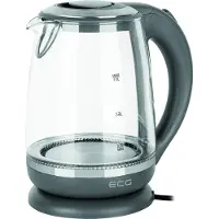 Ecg RK 2020, grijs glas | Waterkoker | inhoud 2 liter | vermogen 1850 – 2200 W | roestvrij staal - gehard glas | blauwe verlichting