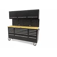 OEM 182 cm werkbank met houten blad en zwarte kastwand