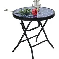 OEM Opklapbare ronde tafel van glas en metaal, kleine balkontafel, geschikt voor balkon, terras en woonkamer