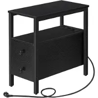 OEM Ronte - Tafel met 2 oplaadmogelijkheden en USB-aansluiting, zwart - Geschikt voor woonkamer en slaapkamer - Decoratieve nachtkastje met oplaadmogelijkheid