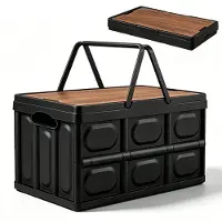 Merkloos Opvouwbare opbergbox met houten deksel, 30 liter