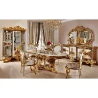 AEA s Esszimmer Set Weiß-Gold Esstisch 4x Stühle Kommode 6tlg Möbel