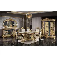 AEA Schwarz-Goldenes Esszimmer Set Essgarnitur Holz Möbel Esstisch 5tlg
