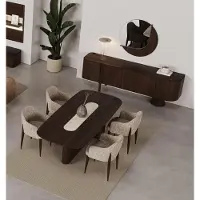 AEA Robust Braun Esstisch 4x Stühle Kommode Spiegel Modern 7-tlg. Esszimmergruppe