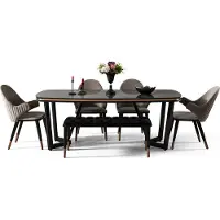 AEA Esstisch Textil 4x Stühle Hocker Robust 6tlg. Esszimmergarniture