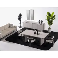 AEA Elegant set van 9 delen voor de eetkamer, bestaande uit hout en glas, in beige kleur