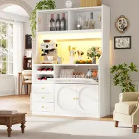 HAUSS SPOLE Keukenkast Witte Hoge Opbergkast Met Glazen Schuifdeuren En 3 Lades Voor Keuken En Eetkamer MDF 120x40x180 Cm