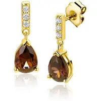 Zinzi 16mm goldplated zilveren oorstekers met bruine druppelvormige kleursteen ZIO2804
