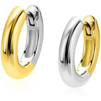 Zinzi 15mm bicolor zilveren gladde oorringen met 3mm buisdikte, aan twee zijden te dragen en luxe klapsluiting ZIO2836