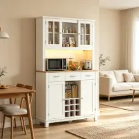 HAUSS SPOLE Keukenkast Hoge Opbergkast Met RGB Ledverlichting En Glazen Deuren Voor Keuken En Eethoek Spaanplaat En Mdf Wit Eiken 100 X 39,5 X 180 Cm