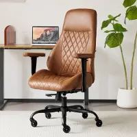 HAUSS SPOLE Bureaustoel - Ergonomische Hoge Rug - Verstelbare Armleuningen En Kantelbare Rugleuning - Voor Kantoor En Thuiswerk - Leer Bruin