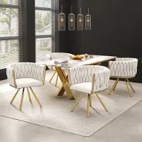 HAUSS SPOLE Eetkamerstoel Set van 4 Beige en Goud Fluweel Kuipstoel Met 360 Graden Draaifunctie Ergonomische Rugleuning Voor Eetkamer En Woonkamer