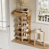 STILVORA Schoenenkast Met 1 Lade En 10 Vakken – 55 X 33 X 133 Cm – Spaanplaat – Naturel – Hal En Entree