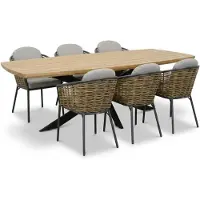 LUX outdoor living Salo/Lucca dining tuinset | 6 personen | hardhout + wicker | 240cm Deens - ovale wicker tuintafel