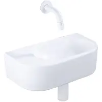 Qeramiq Fuente fonteinset – halfrond – 40x21.5x12 cm – keramiek wit mat – zonder kraangat – mat witte kraan SW1210763/SW696206/SW696216/SW1108833