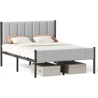 Vasagle enkelbedframe, 140 x 200 cm, met gestoffeerd hoofdeinde, staal